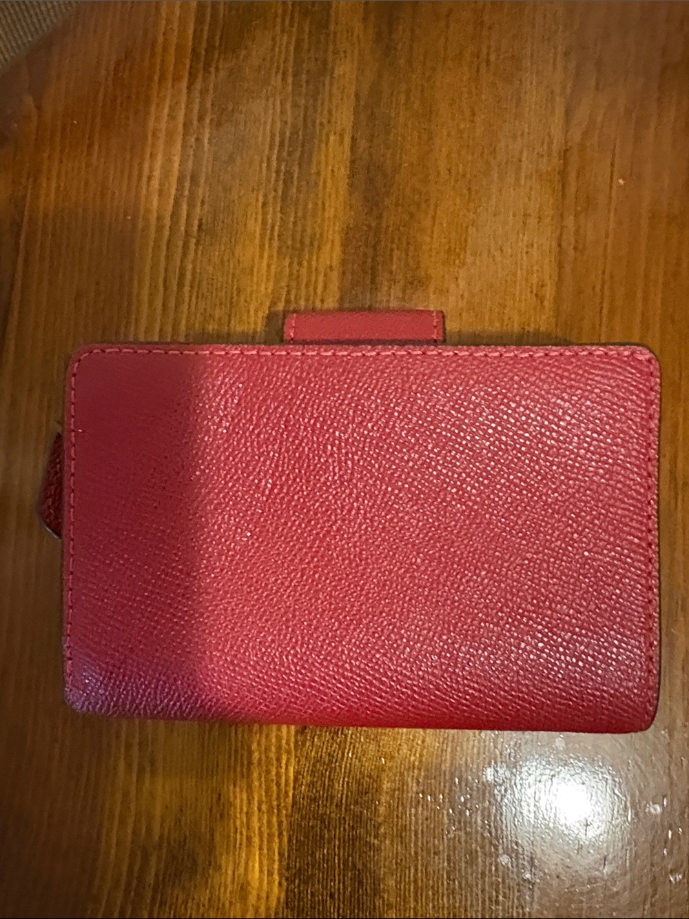 Coach Raspberry Red Leather Compact Wallet with Gold Logo - Picture 2 of 5
